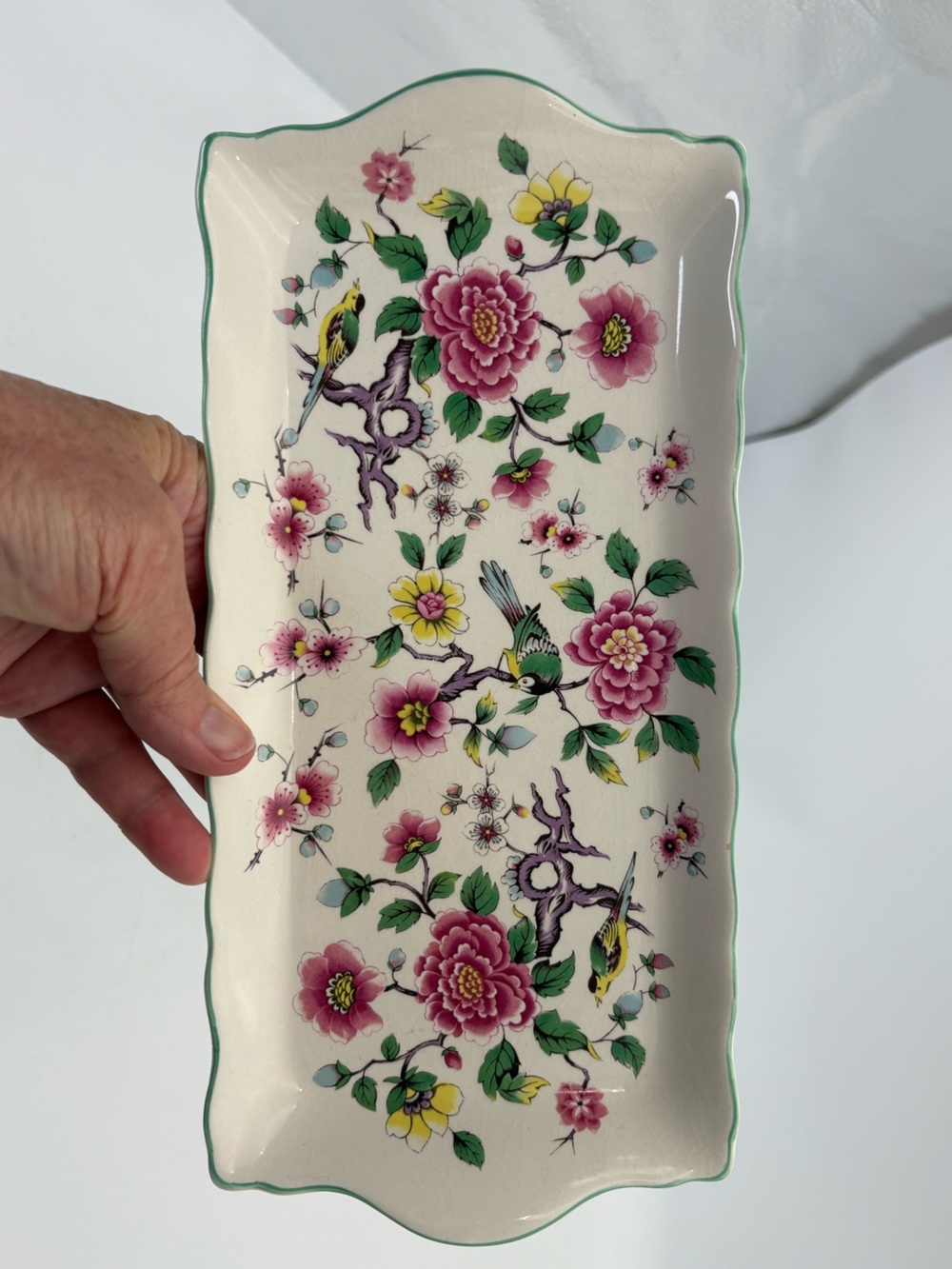 Vintage James Kent Old Foley Chinese Rose Floral Bird Ceramic Trinket Tray